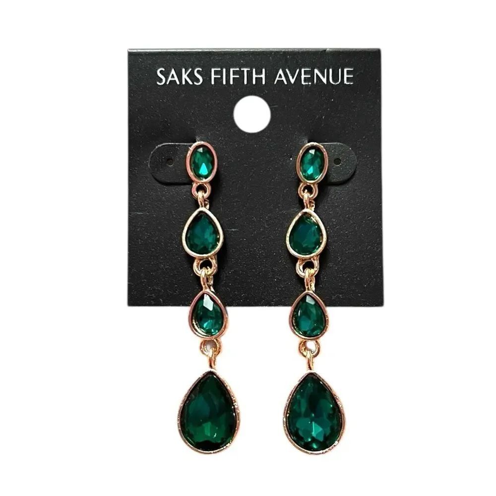 Saks Fifth Avenue Gold-Tone Emerald Green Multi-Teardrop Dangle Earrings